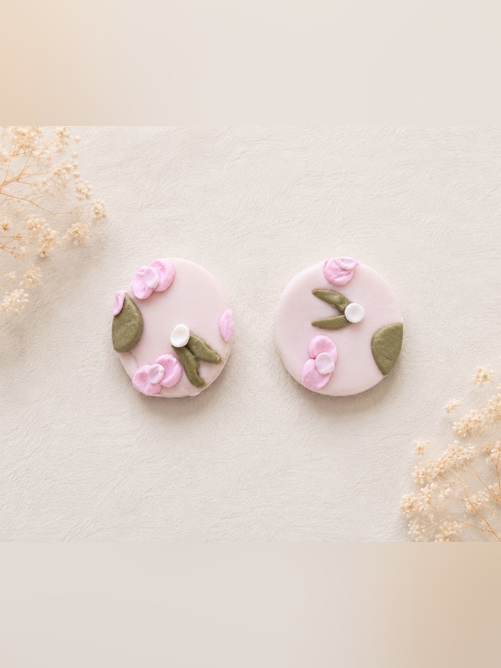 Handcrafted Pink Floral Round Earrings